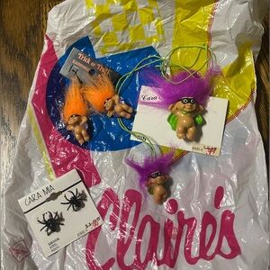 Vintage original Trolls Jewelry necklace, pin, earrings